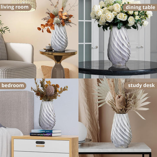 Florero Cerámico Blanco Acanalado 25 cm