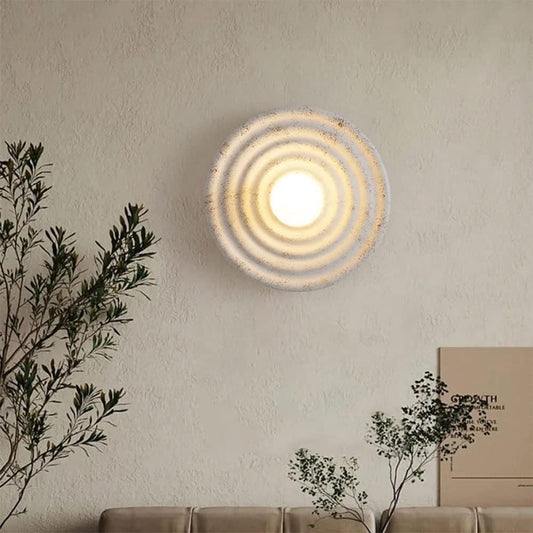 Aplique de Pared LED Estilo Japonés Wabi-Sabi – Lámpara Circular de Resina y Vidrio, Moderna para Pasillos, Baños y Ambientes Loft