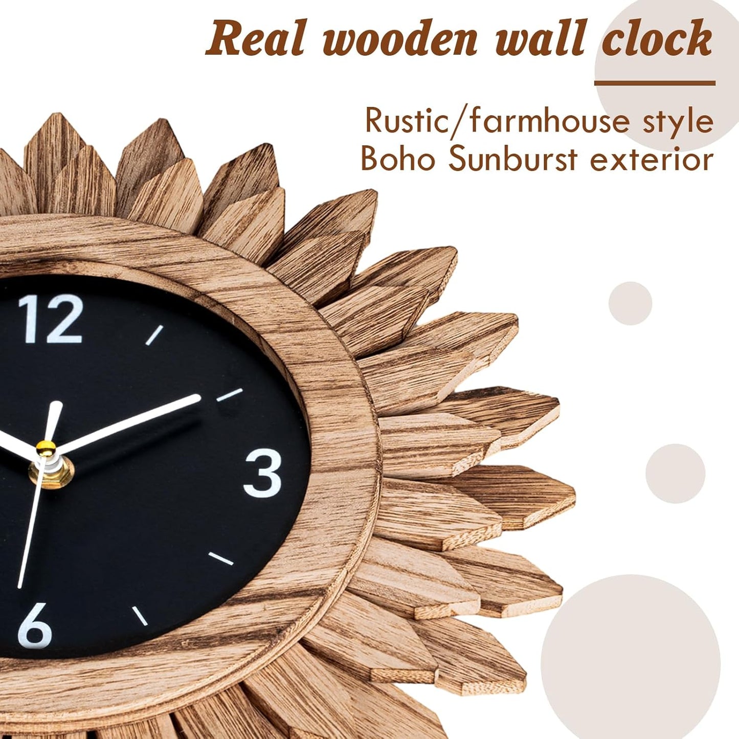 Reloj Pared Sol Madera Boho 30cm