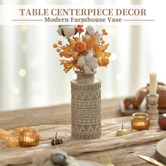 Jarrón Boho de Madera Tallada – Estilo Farmhouse