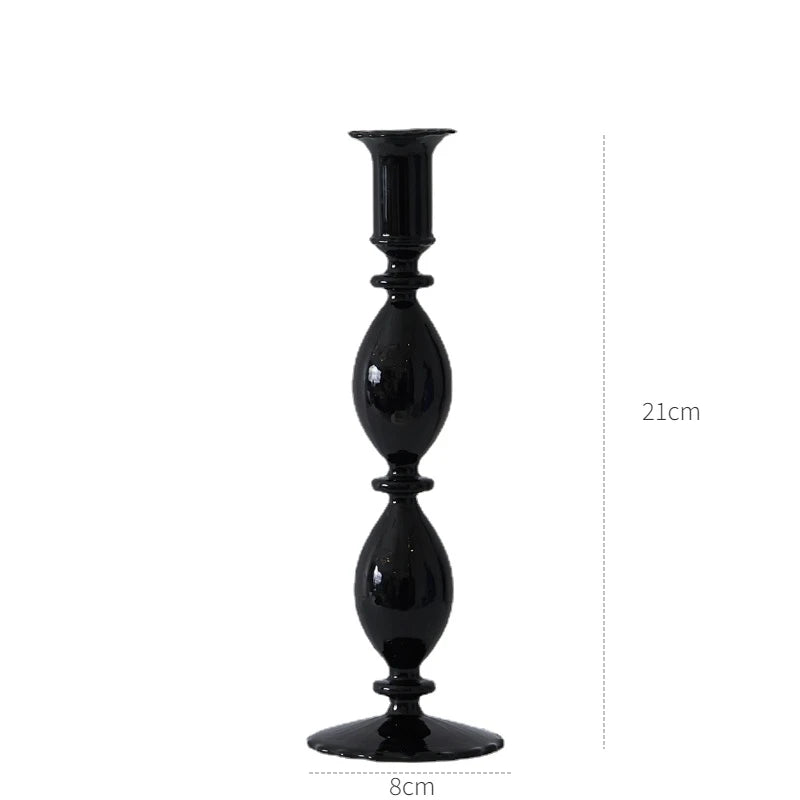 Florero de Vidrio Negro Creativo – Portavelas Decorativo Nórdico para Escritorio y Hogar