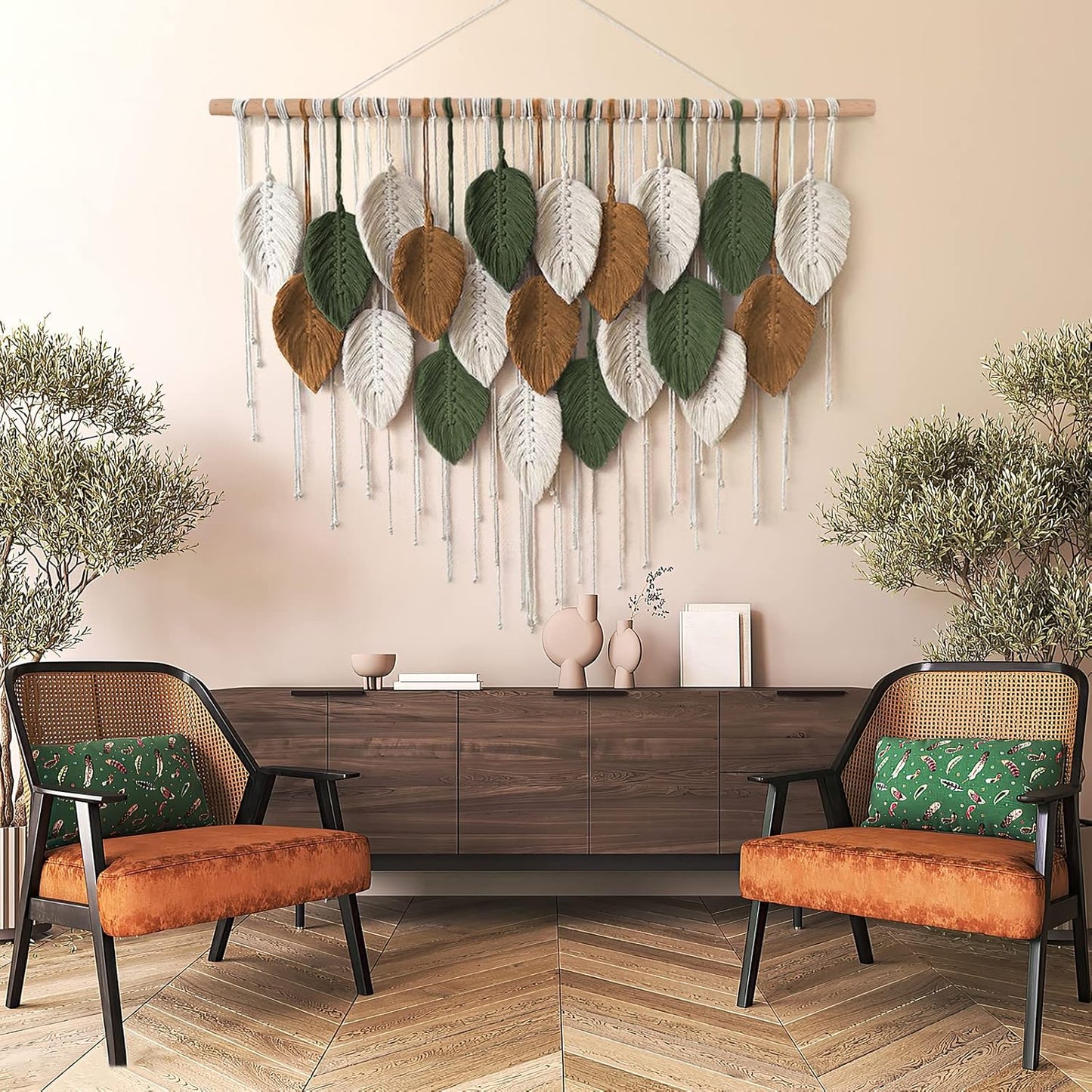 Macramé Boho Grande con Hojas 100x75 cm