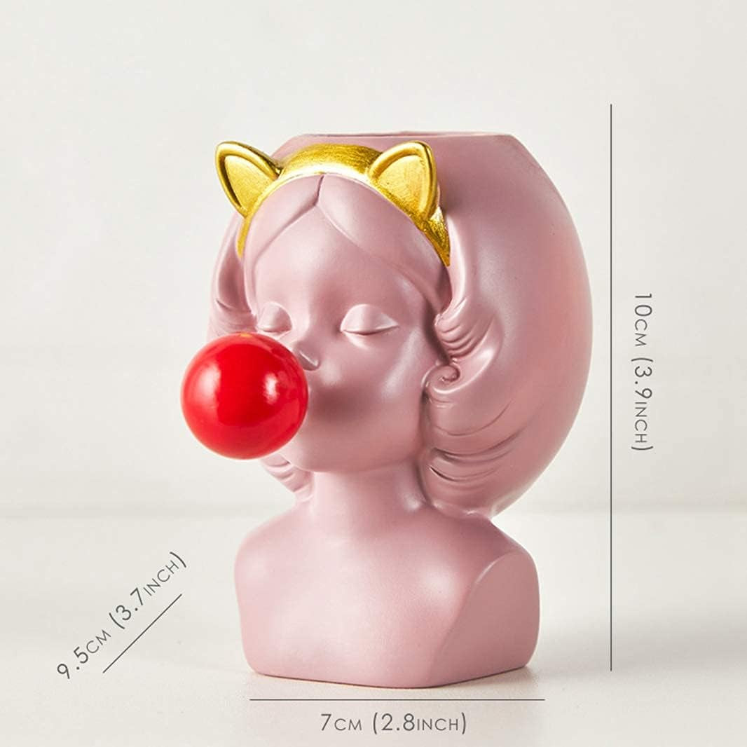 Maceta Mini Nórdica Niña con Chicle – Florero Decorativo Moderno y Porta Lapiceras