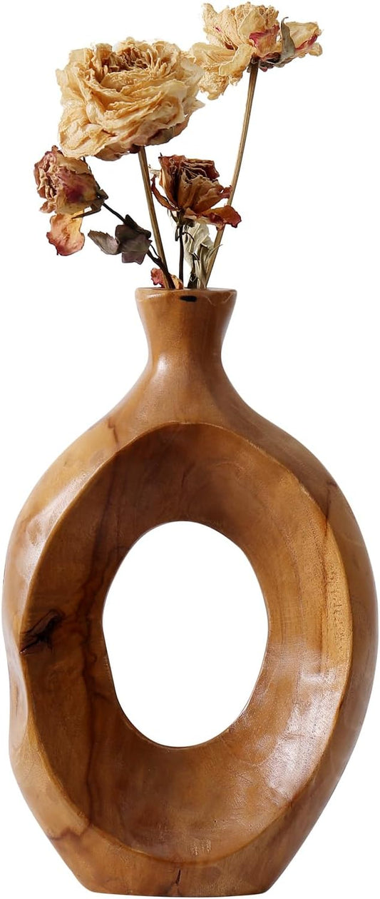 Florero de Madera de Teca Hecho a Mano