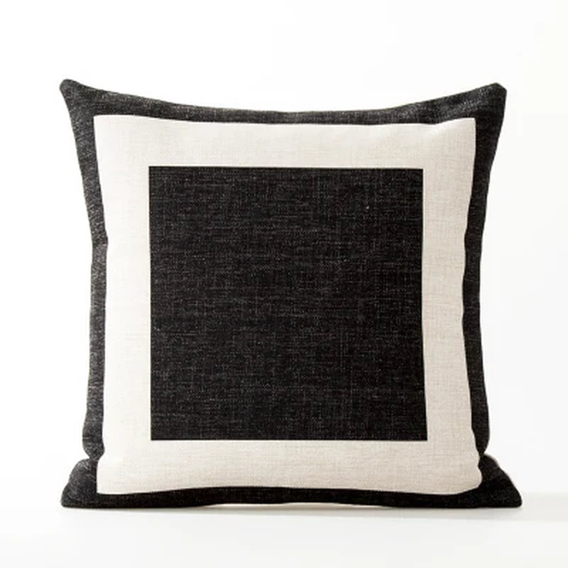 Funda de Almohadón Geométrica Blanco y Negro Estilo Nórdico – Lino 45x45 cm