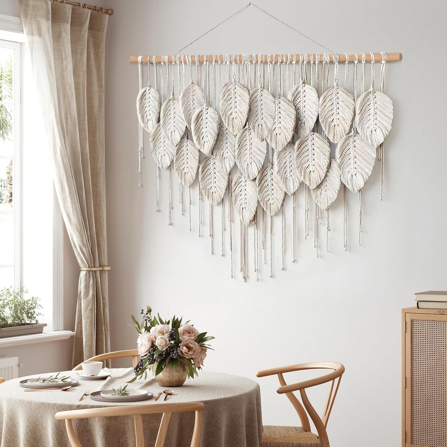 Tapiz Macramé Beige con Hojas Boho