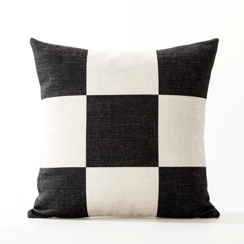 Funda de Almohadón Geométrica Blanco y Negro Estilo Nórdico – Lino 45x45 cm