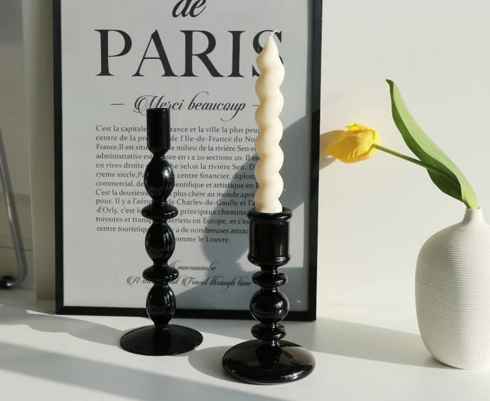 Florero de Vidrio Negro Creativo – Portavelas Decorativo Nórdico para Escritorio y Hogar