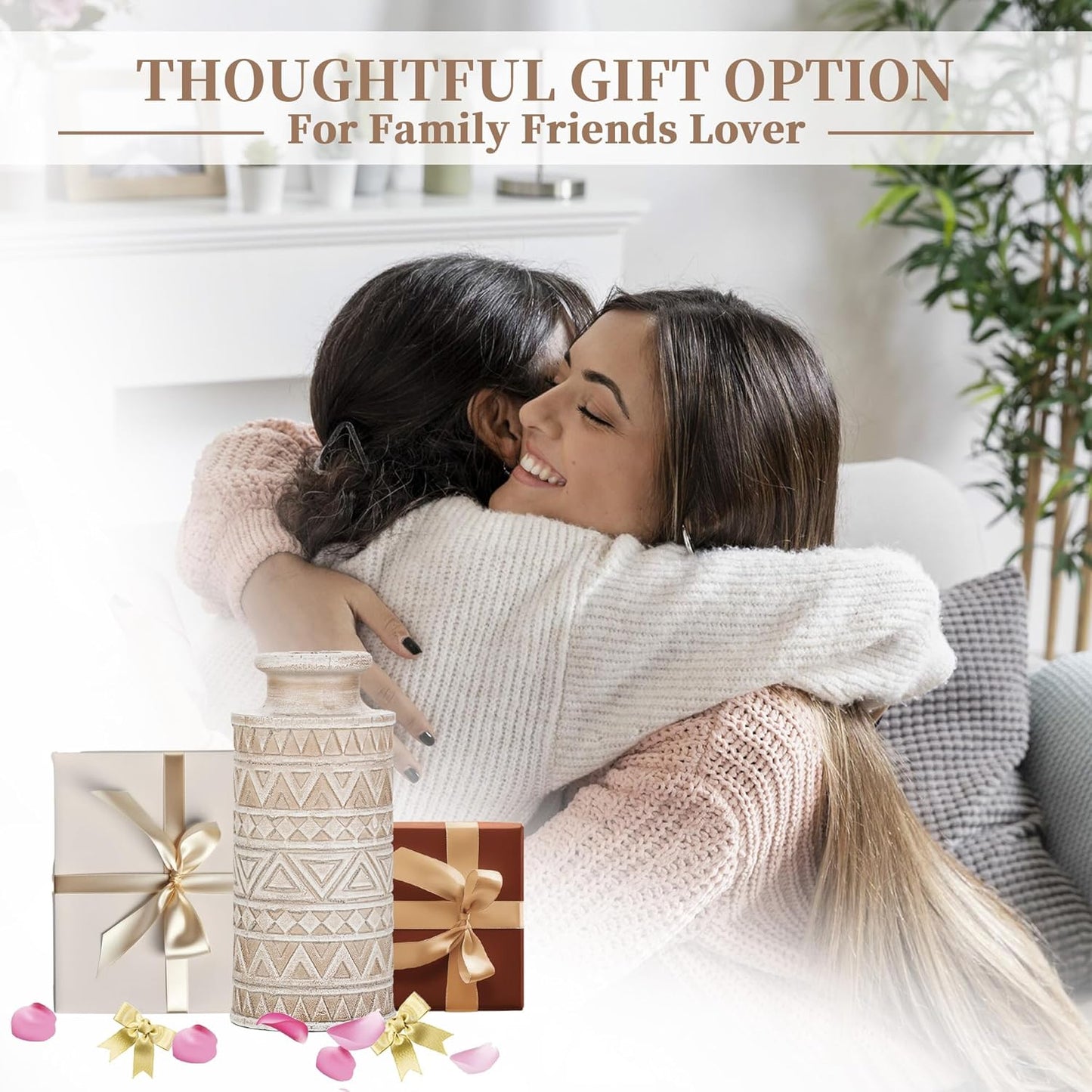 Jarrón Boho de Madera Tallada – Estilo Farmhouse