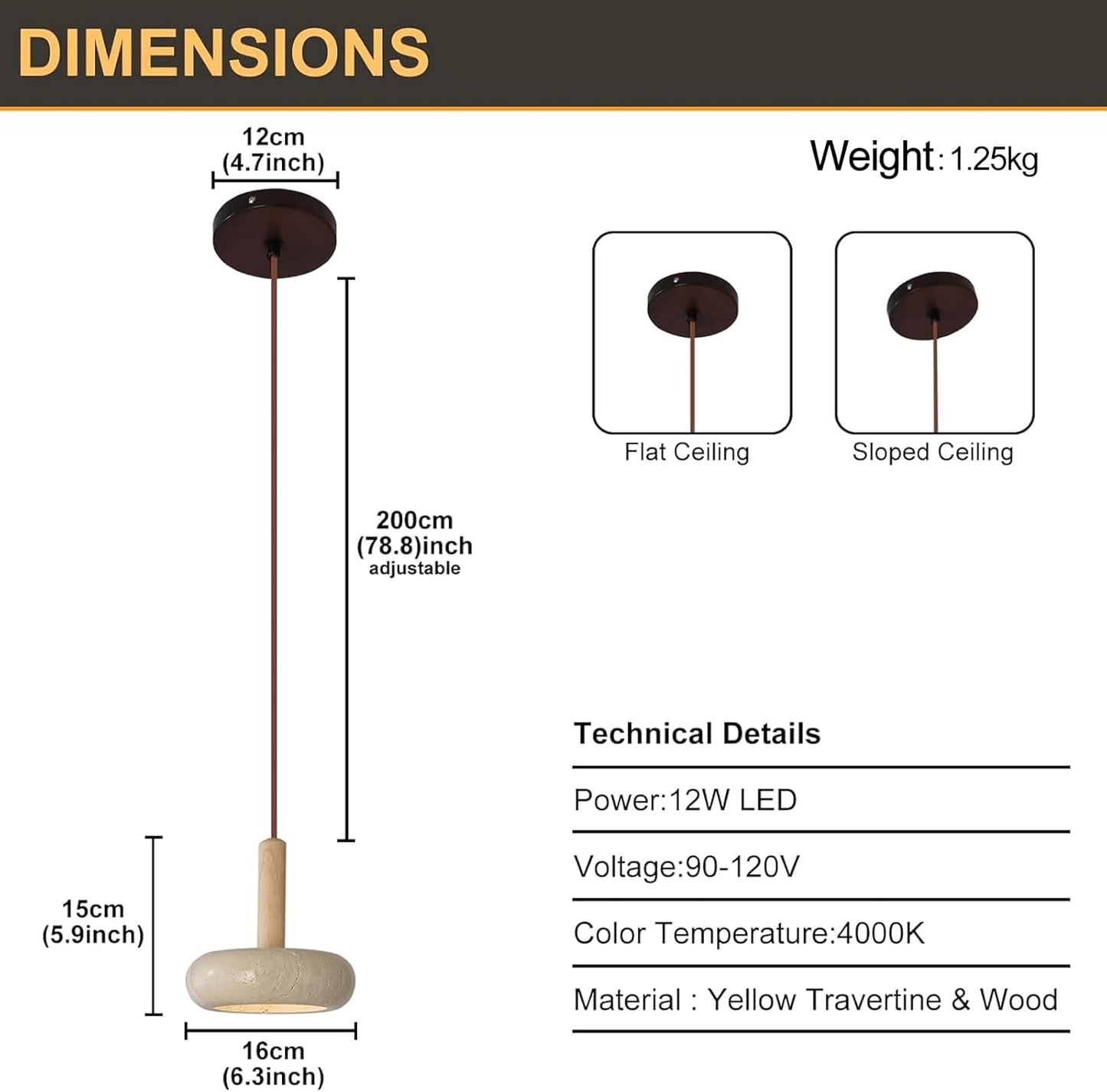 Colgante Piedra Natural y Madera Redondo LED