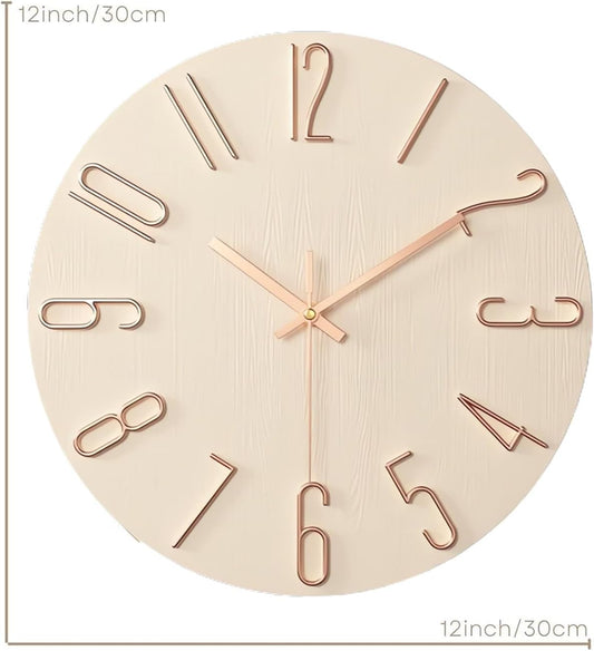 Reloj Pared Beige Minimalista 30cm Silencioso