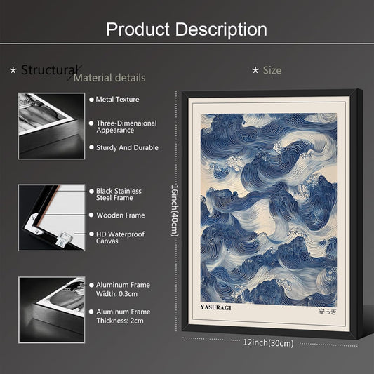 Cuadro Japonés Olas Azules 30x40cm