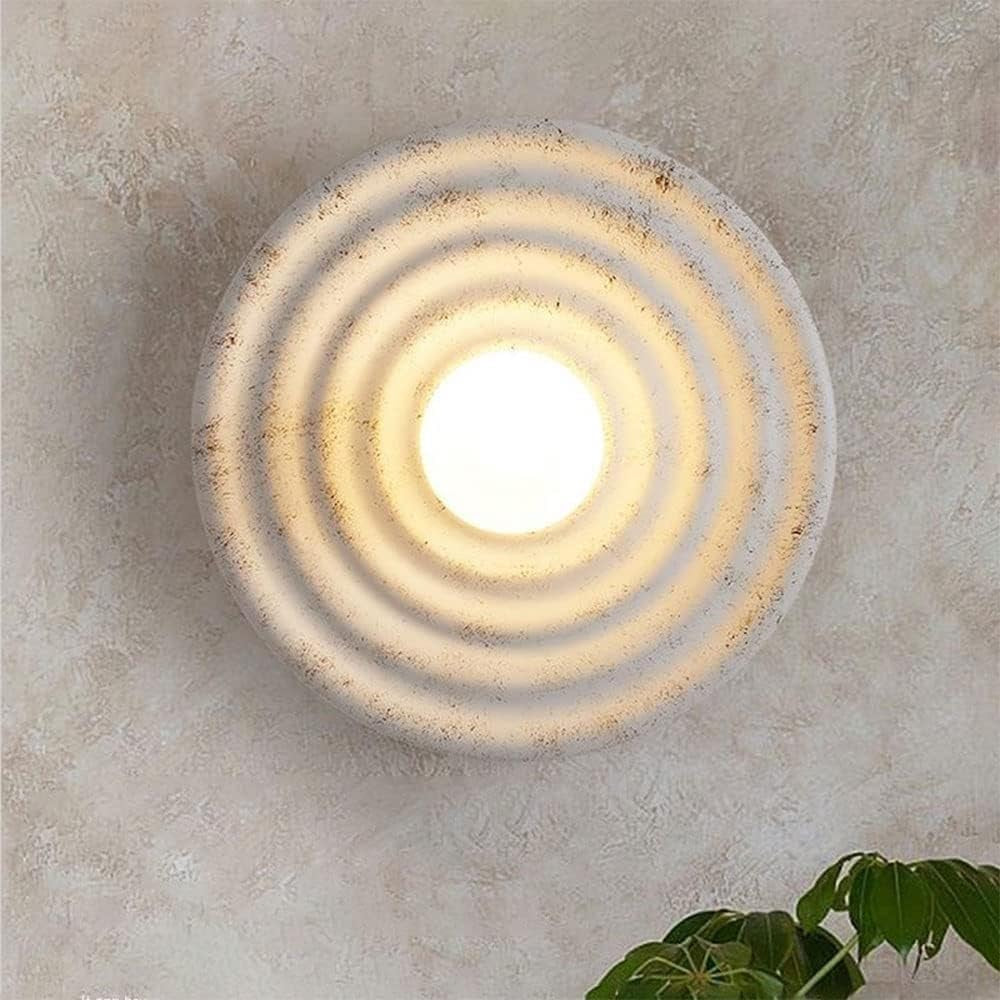Aplique de Pared LED Estilo Japonés Wabi-Sabi – Lámpara Circular de Resina y Vidrio, Moderna para Pasillos, Baños y Ambientes Loft