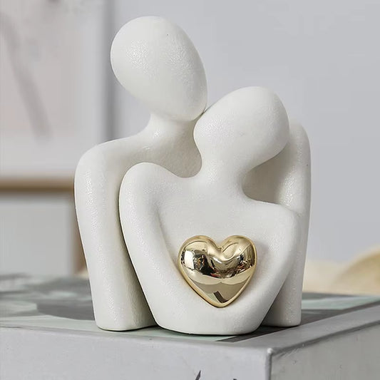 Escultura Abstracta de Pareja en Cerámica – Decoración Moderna Nórdica para Hogar