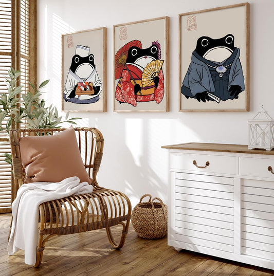 Set Láminas Japonesas Ranas 3x 30x40