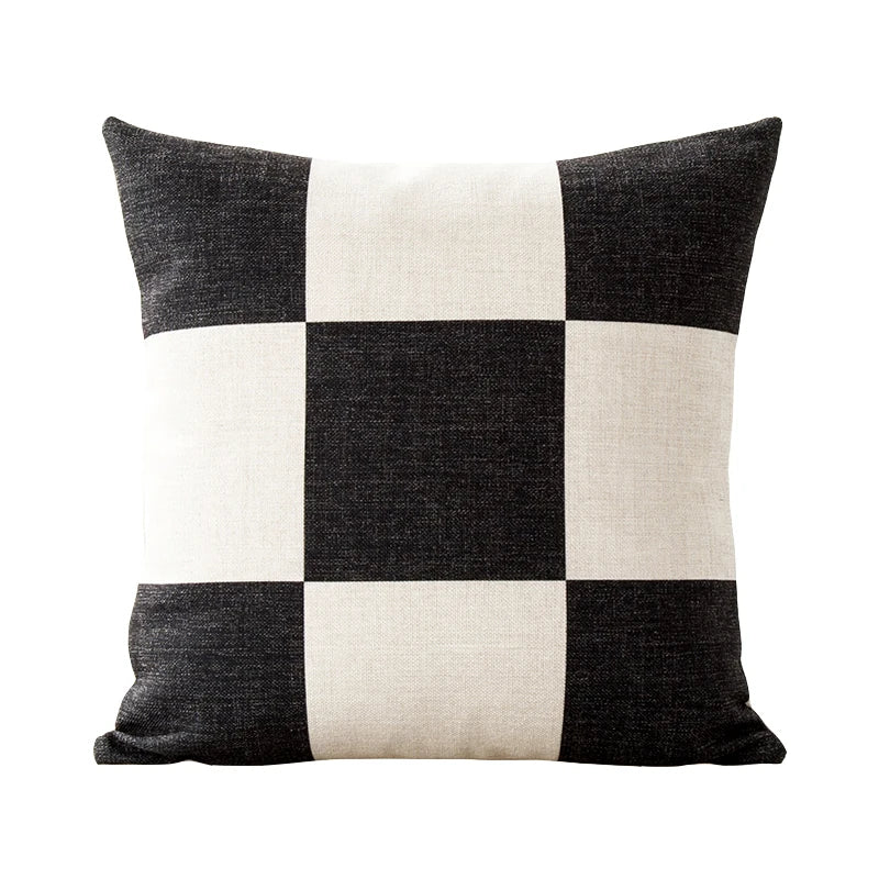 Funda de Almohadón Geométrica Blanco y Negro Estilo Nórdico – Lino 45x45 cm