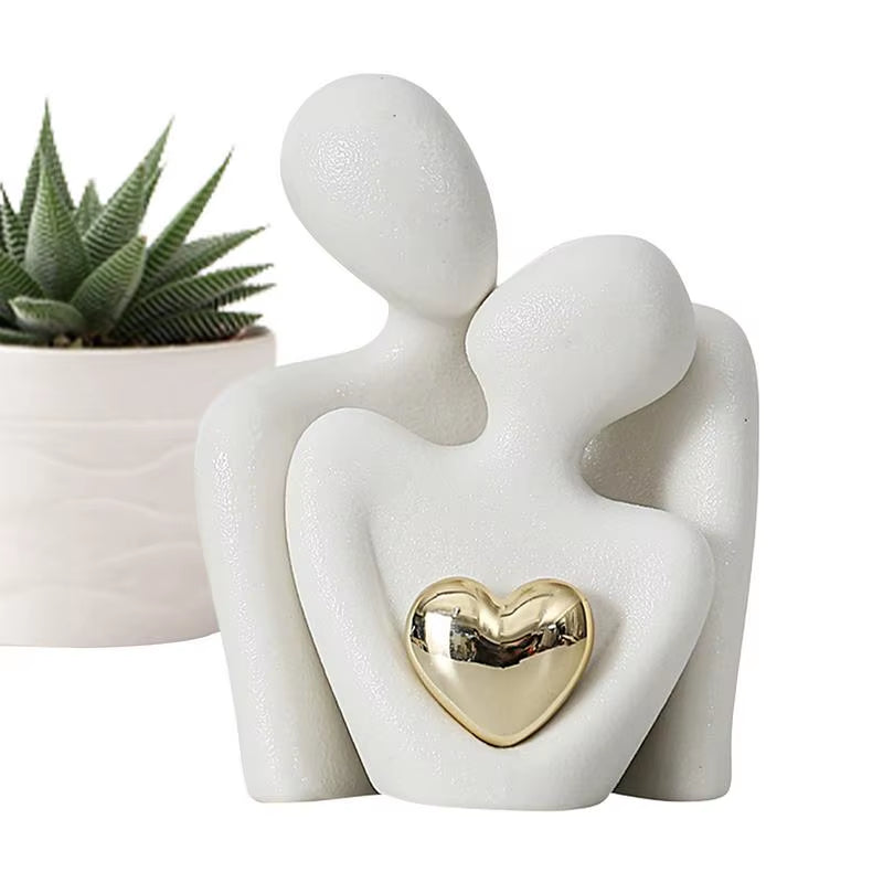 Escultura Abstracta de Pareja en Cerámica – Decoración Moderna Nórdica para Hogar