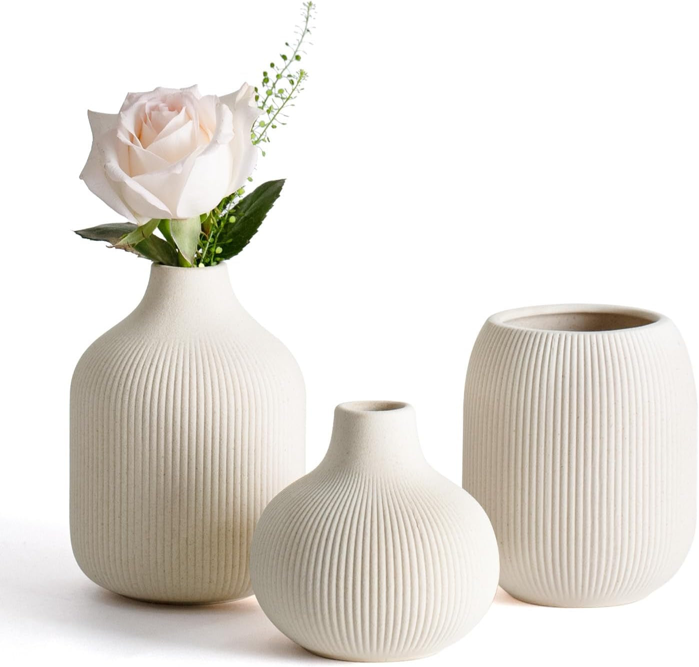 Set de 3 Jarrones Cerámicos Beige Modernos
