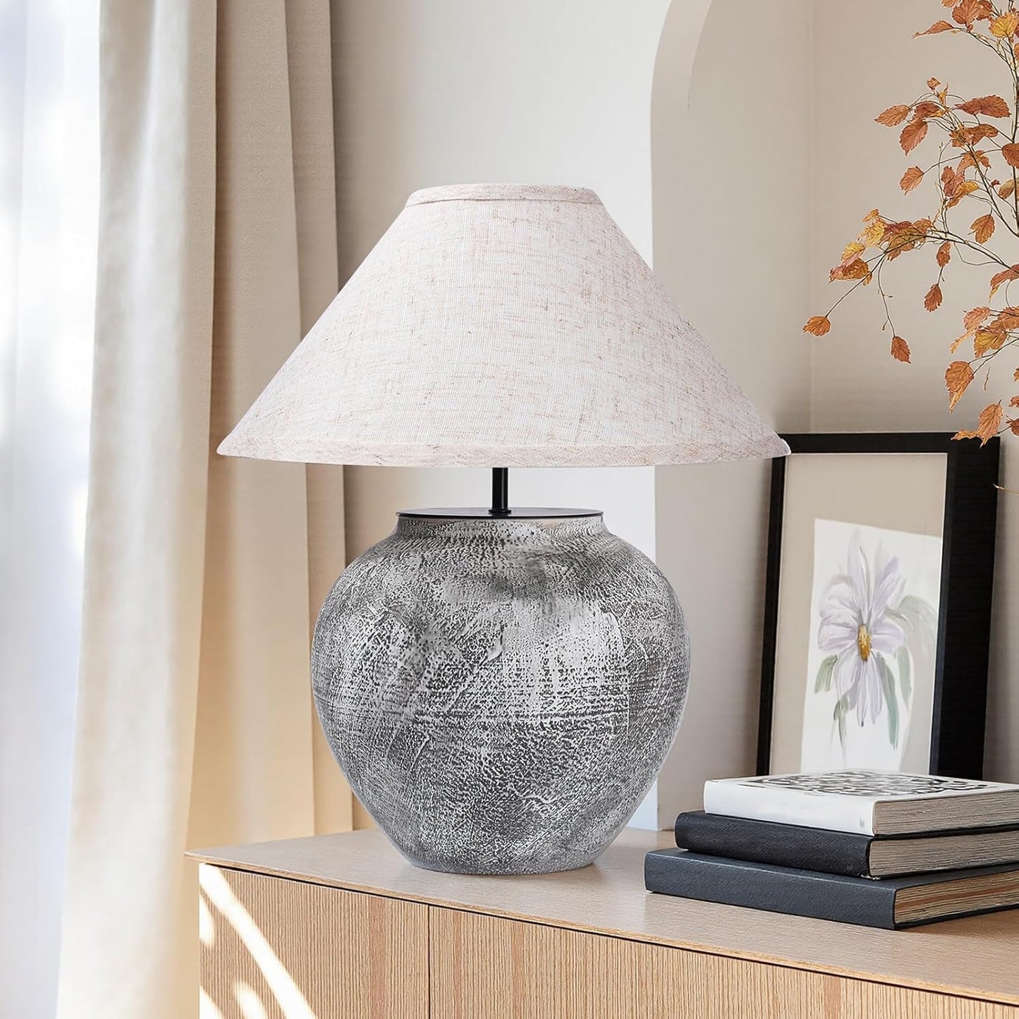 Lámpara Mesa Cerámica Blanca Vintage