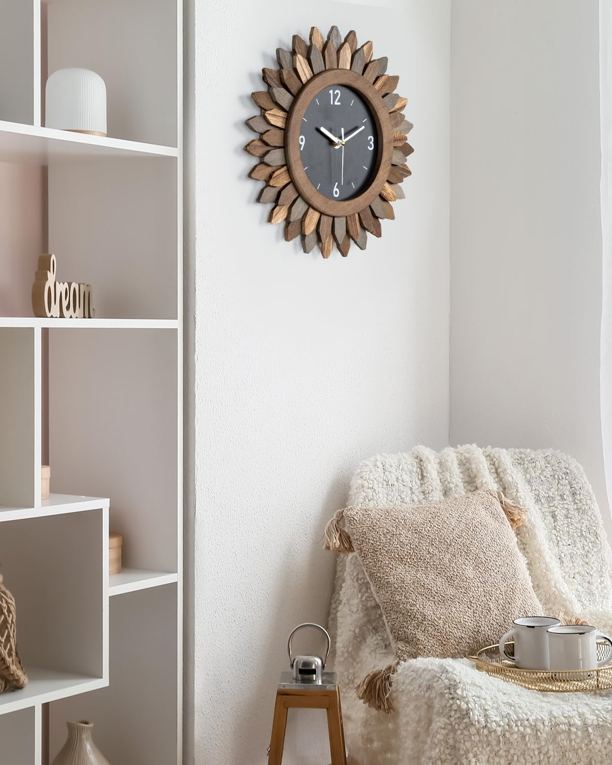 Reloj Pared Sol Madera Boho 30cm
