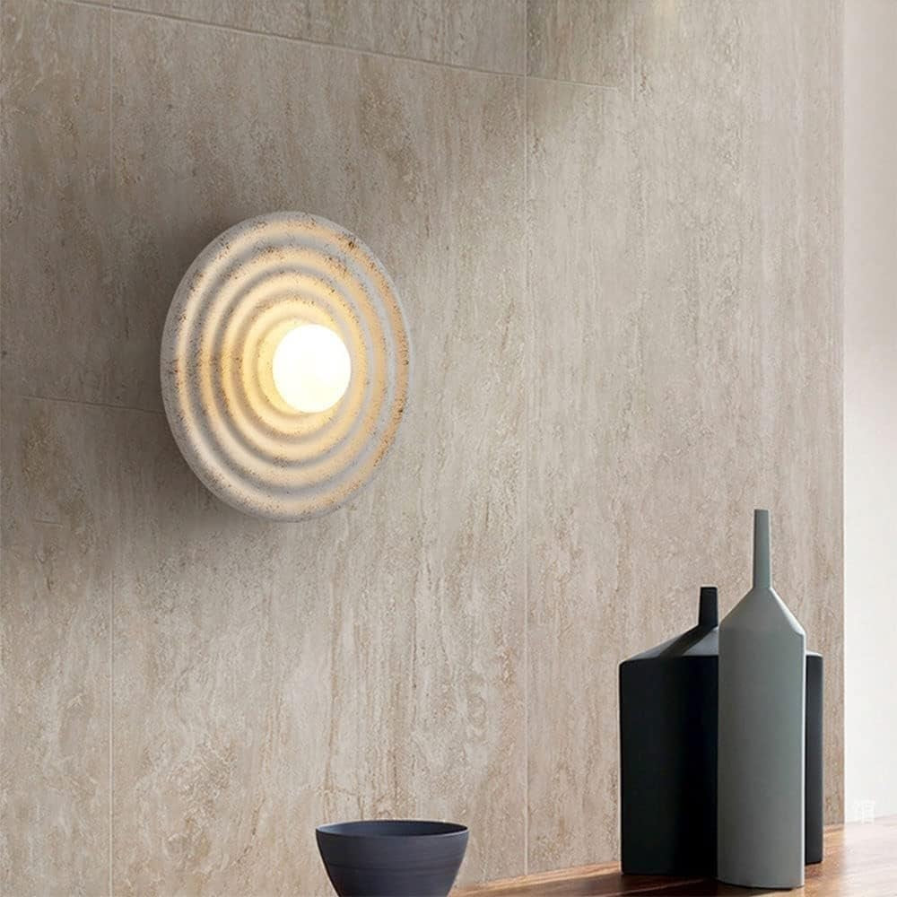 Aplique de Pared LED Estilo Japonés Wabi-Sabi – Lámpara Circular de Resina y Vidrio, Moderna para Pasillos, Baños y Ambientes Loft
