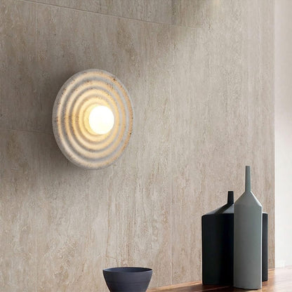 Aplique de Pared LED Estilo Japonés Wabi-Sabi – Lámpara Circular de Resina y Vidrio, Moderna para Pasillos, Baños y Ambientes Loft
