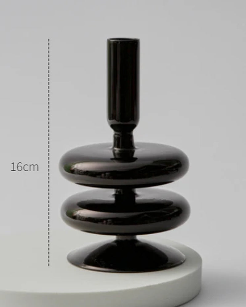 Florero de Vidrio Negro Creativo – Portavelas Decorativo Nórdico para Escritorio y Hogar