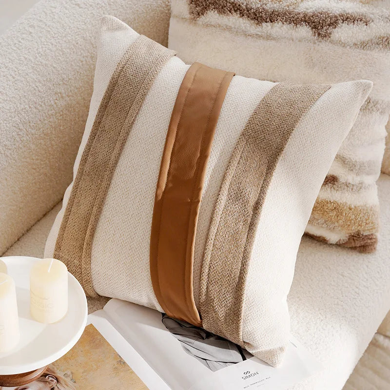 Funda de Almohadón Vintage Nórdica 45x45 cm – Marrón Crema, Estilo Simple y Sofisticado