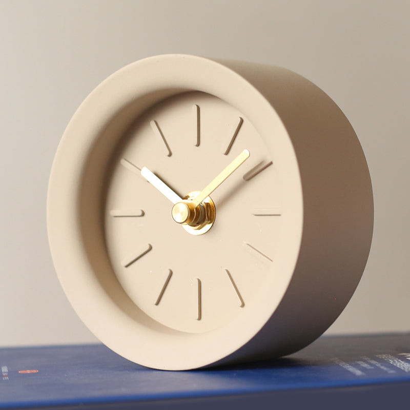 Reloj de Mesa Redondo Minimalista de Cemento – Estilo Industrial Nórdico y Silencioso