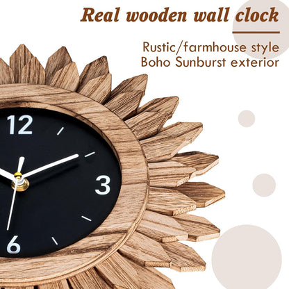 Reloj Pared Sol Madera Boho 30cm