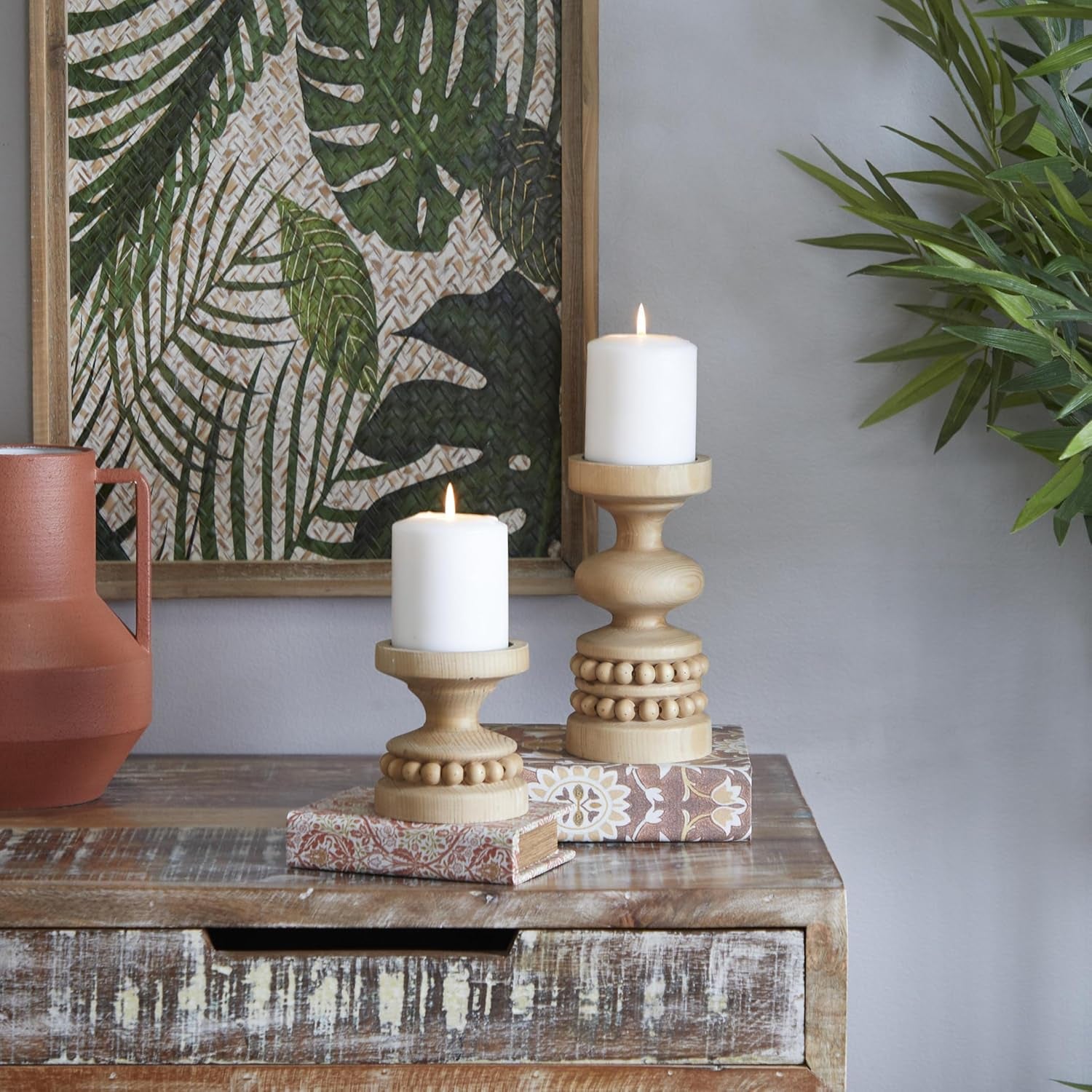 Set Candelabros Madera Marrón 2 Pzs