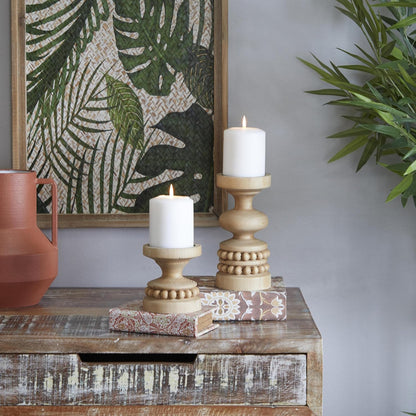 Set Candelabros Madera Marrón 2 Pzs