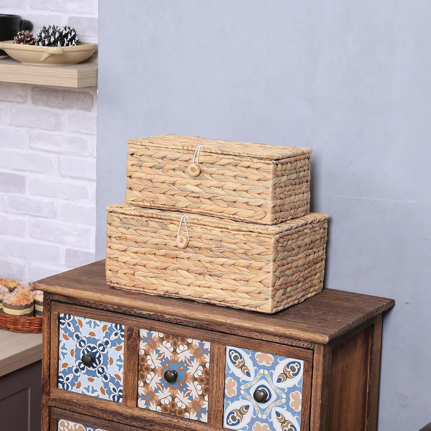 Set 2 Cajas Rattan con Tapa