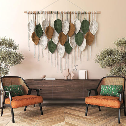 Macramé Boho Grande con Hojas 100x75 cm