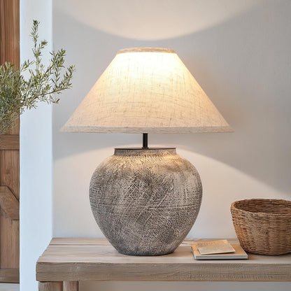 Lámpara Mesa Cerámica Blanca Vintage