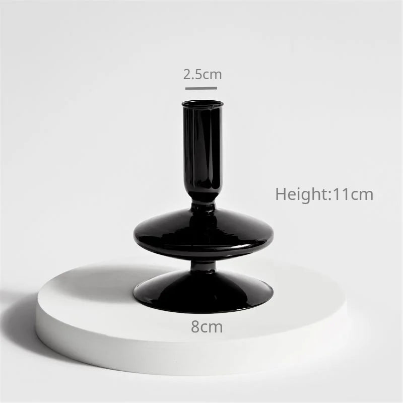 Florero de Vidrio Negro Creativo – Portavelas Decorativo Nórdico para Escritorio y Hogar