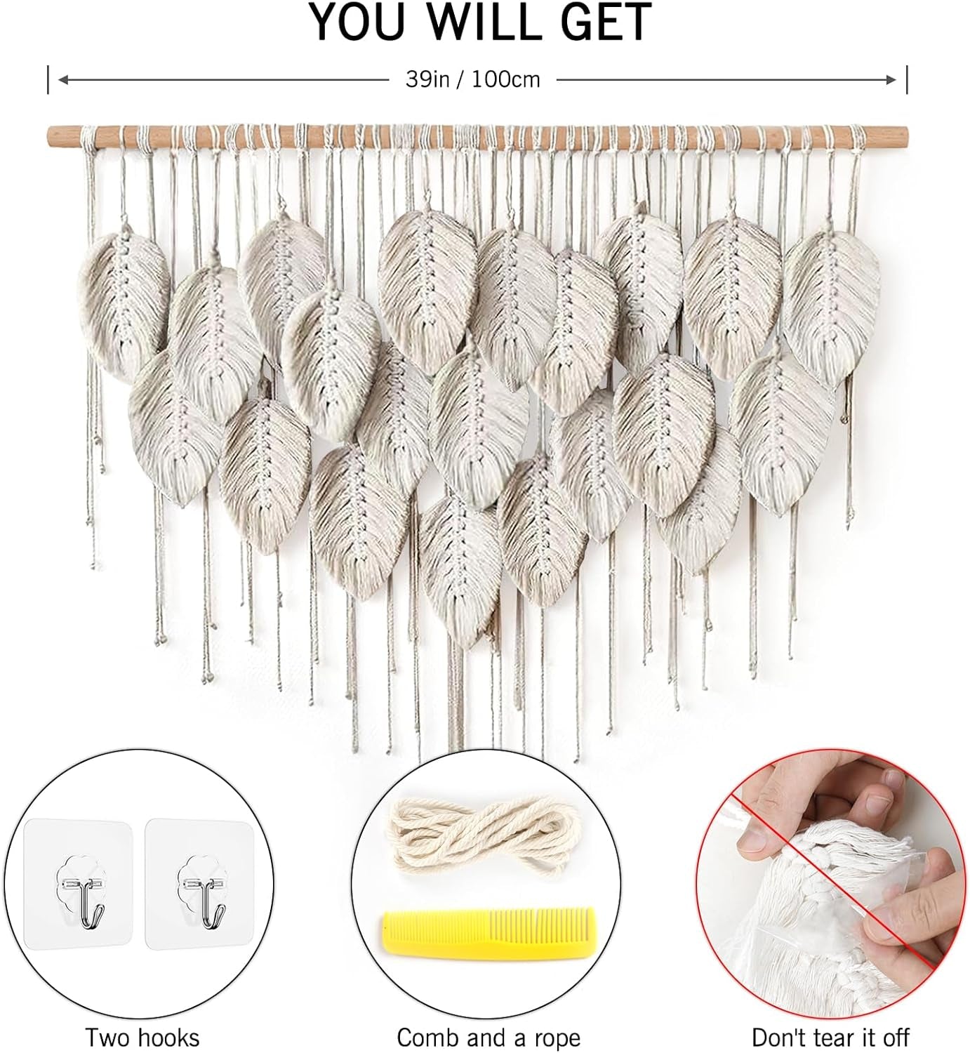Tapiz Macramé Beige con Hojas Boho