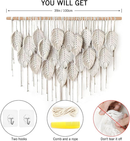 Tapiz Macramé Beige con Hojas Boho