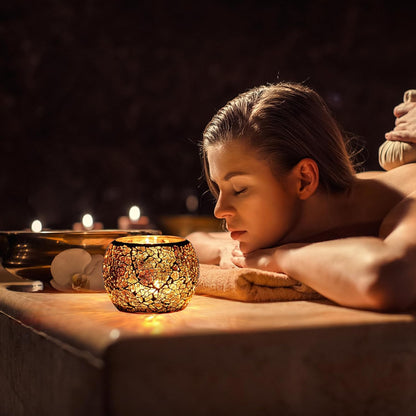 Porta Vela Cristal Ámbar Mosaico Handmade