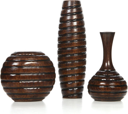 Set 3 Jarrones de Madera Tallados