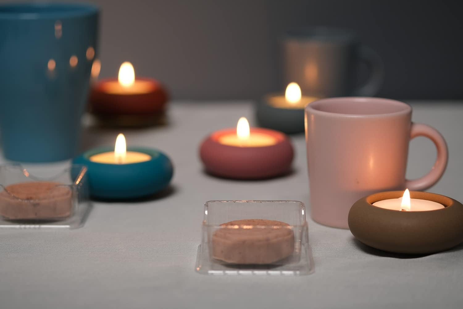 Set Portavelas Piedra Cemento 2 Piezas