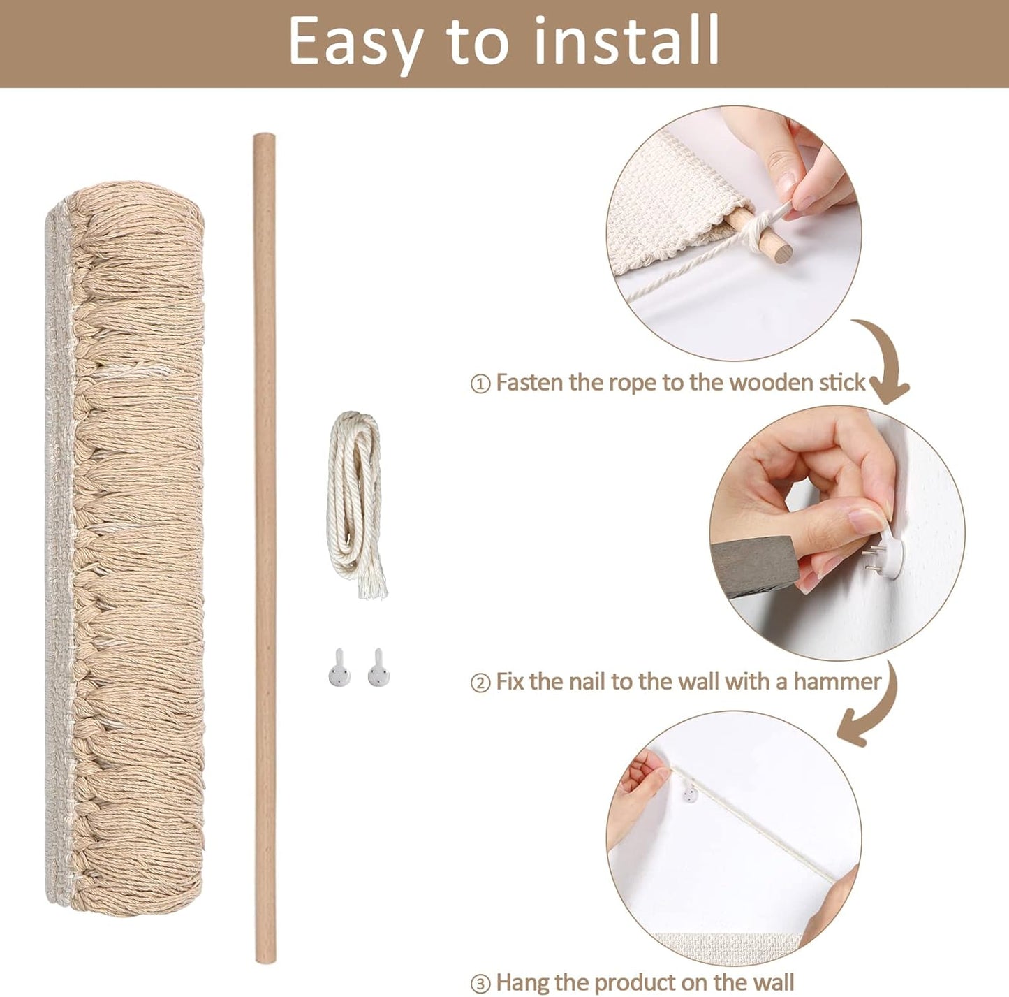 Tapiz Macramé Geométrico con Borla y Bolita de Lana