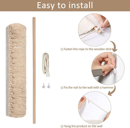 Tapiz Macramé Geométrico con Borla y Bolita de Lana