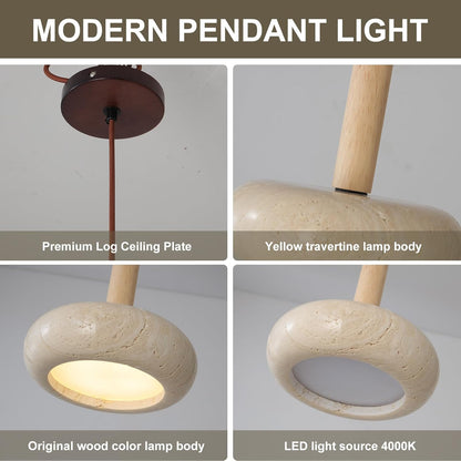 Colgante Piedra Natural y Madera Redondo LED