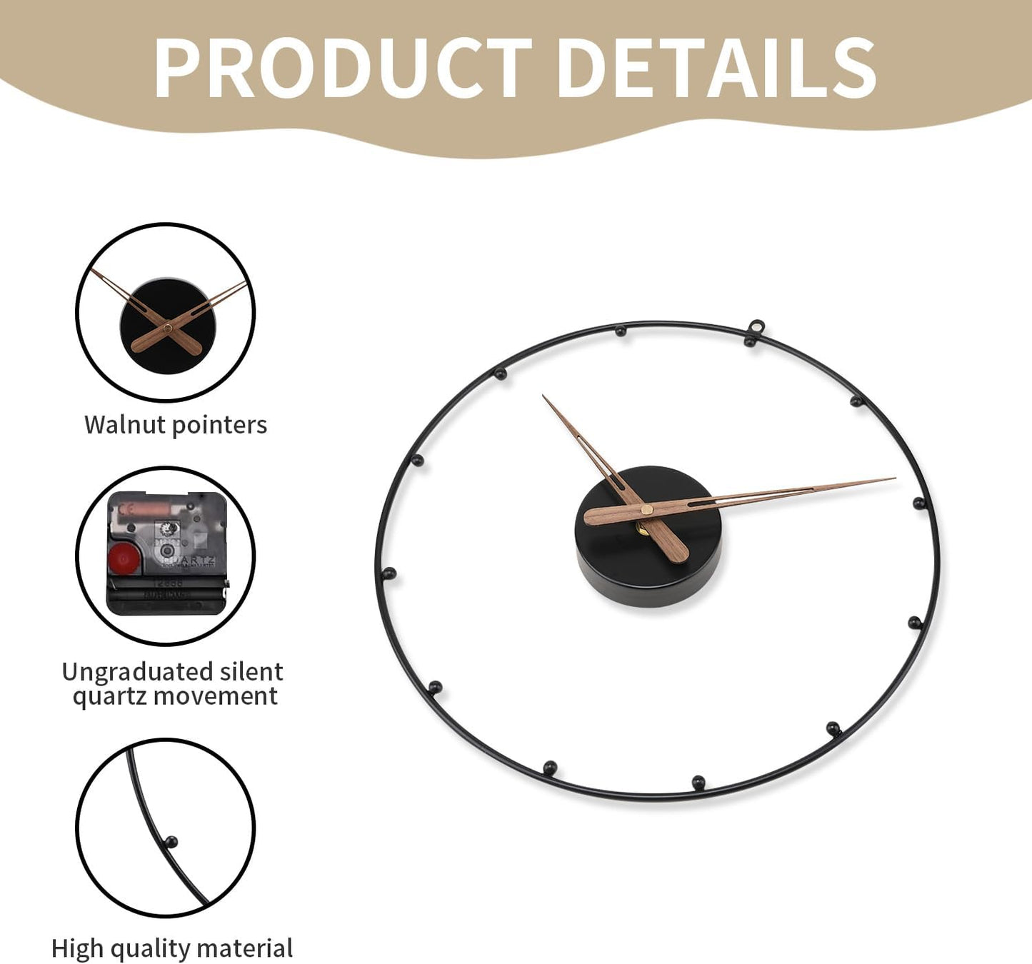 Reloj Pared Negro Metal Minimalista 33cm