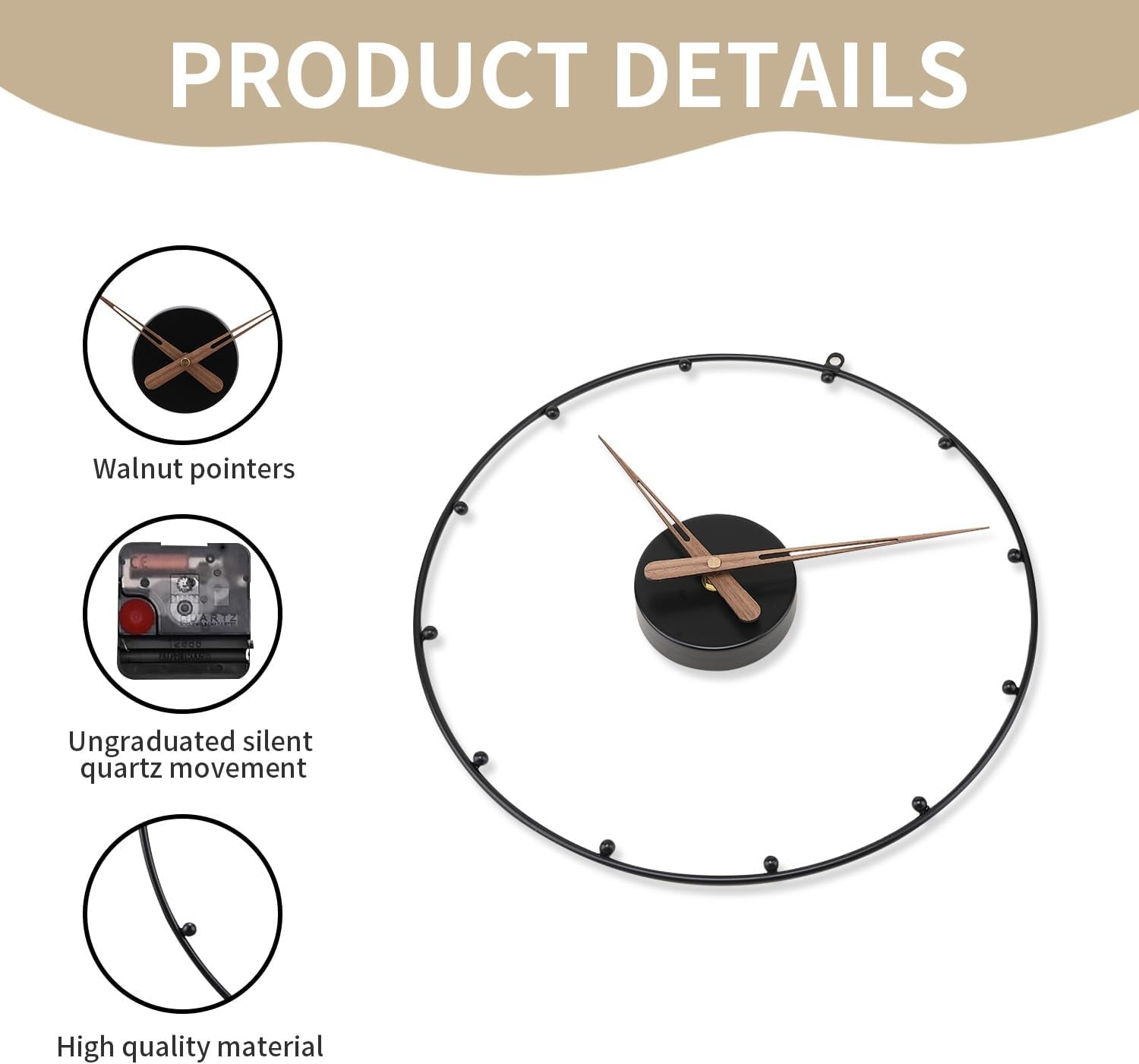 Reloj Pared Negro Metal Minimalista 33cm