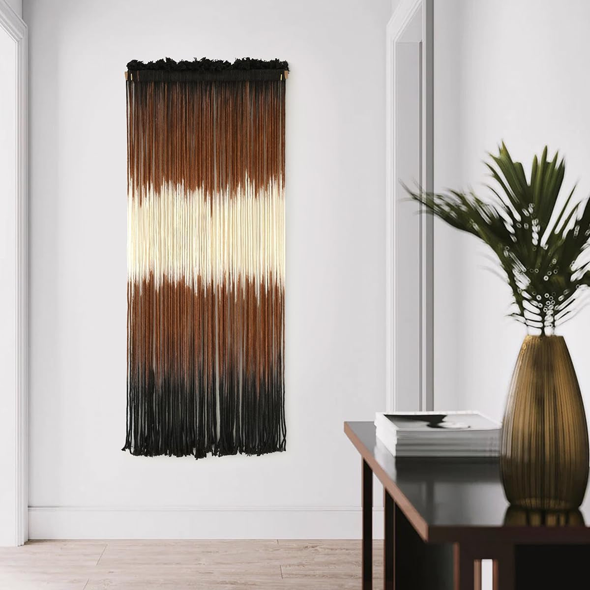 Tapiz Macramé Marrón Boho con Flecos 38x110 cm