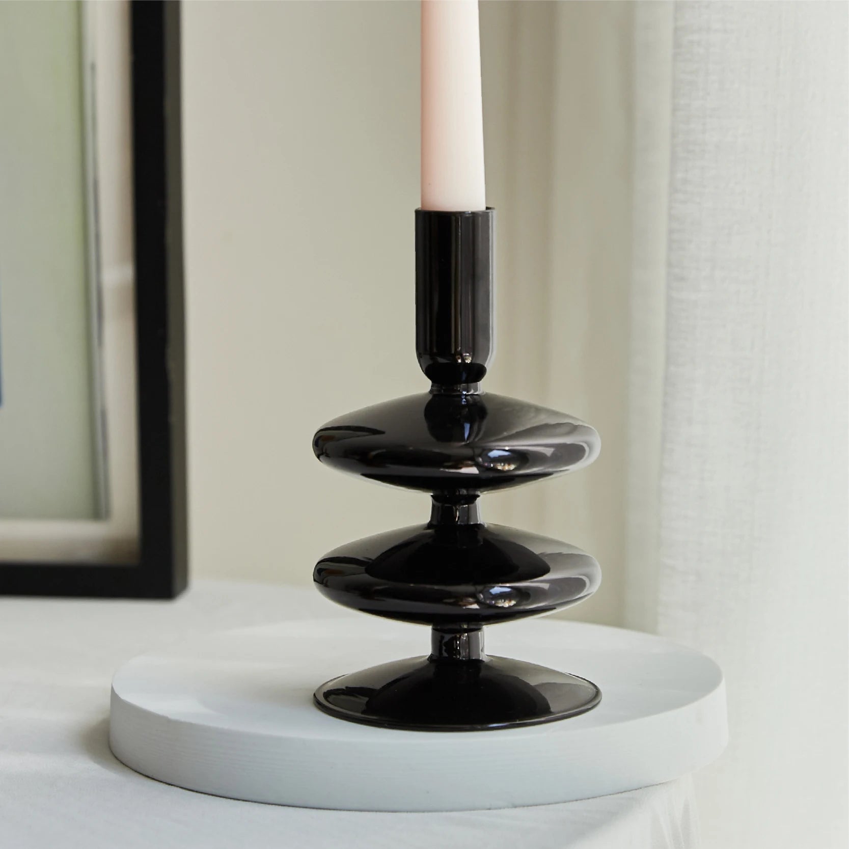 Florero de Vidrio Negro Creativo – Portavelas Decorativo Nórdico para Escritorio y Hogar