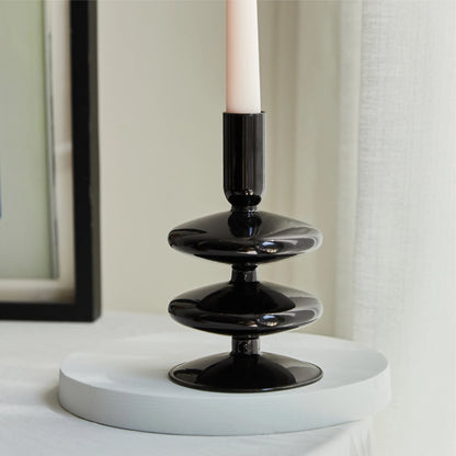 Florero de Vidrio Negro Creativo – Portavelas Decorativo Nórdico para Escritorio y Hogar