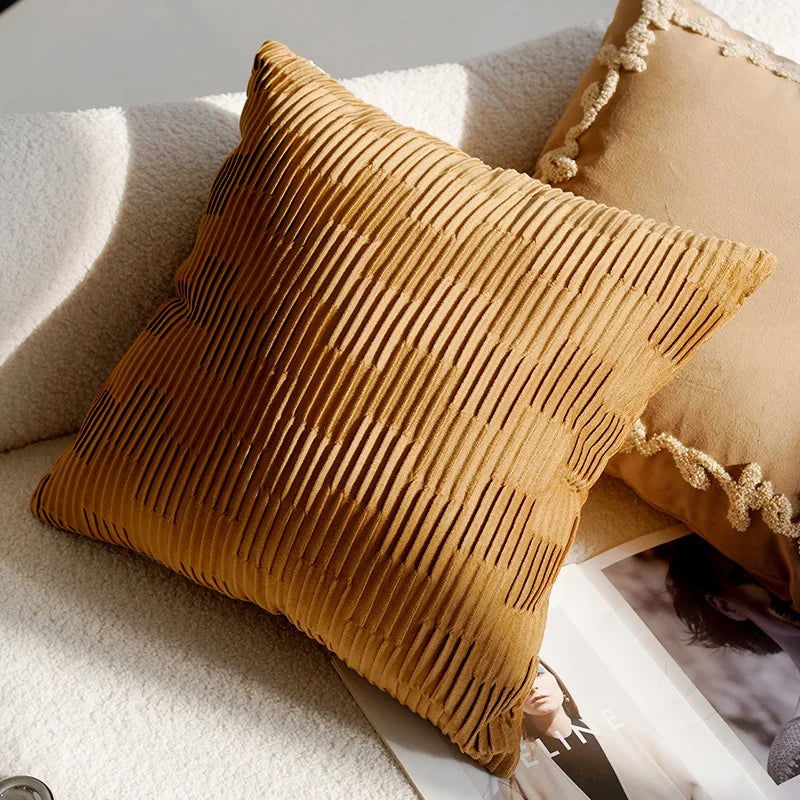 Funda de Almohadón Vintage Nórdica 45x45 cm – Marrón Crema, Estilo Simple y Sofisticado